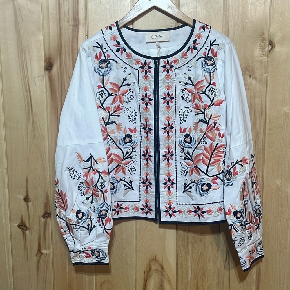 NWT La Bellum By Hillary Scott White & Multi Floral‎ Embroidered Jacket Size L